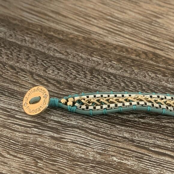Stella & Dot Wrap Bracelet Silver & Gold Braided Teal Leather Cord Adj 6.5"-8.5" - Picture 6 of 12